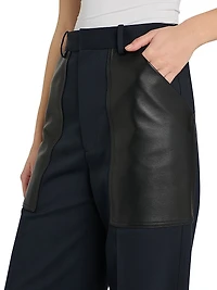 Mixed-Media Cotton & Wool Wide-Leg Trousers