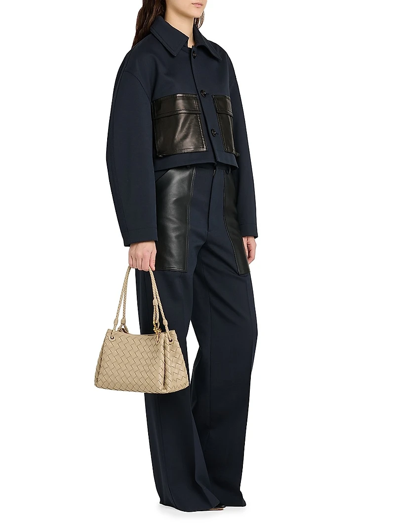 Mixed-Media Cotton & Wool Wide-Leg Trousers