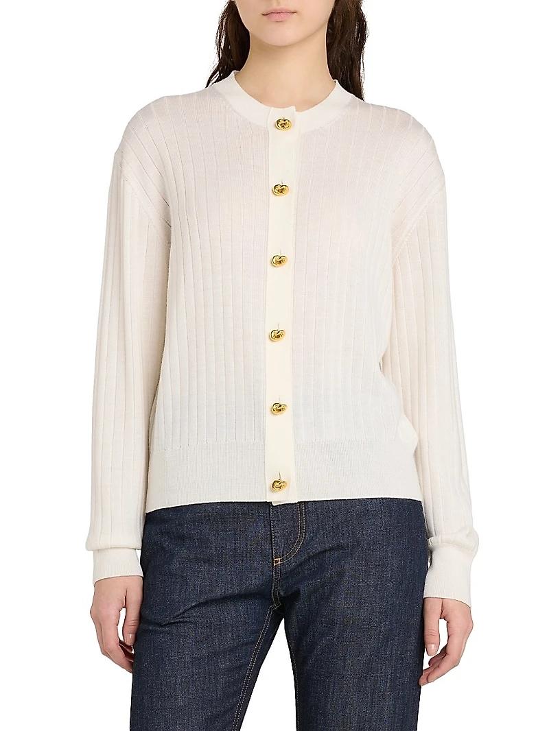 Rib-Knit Wool Cardigan