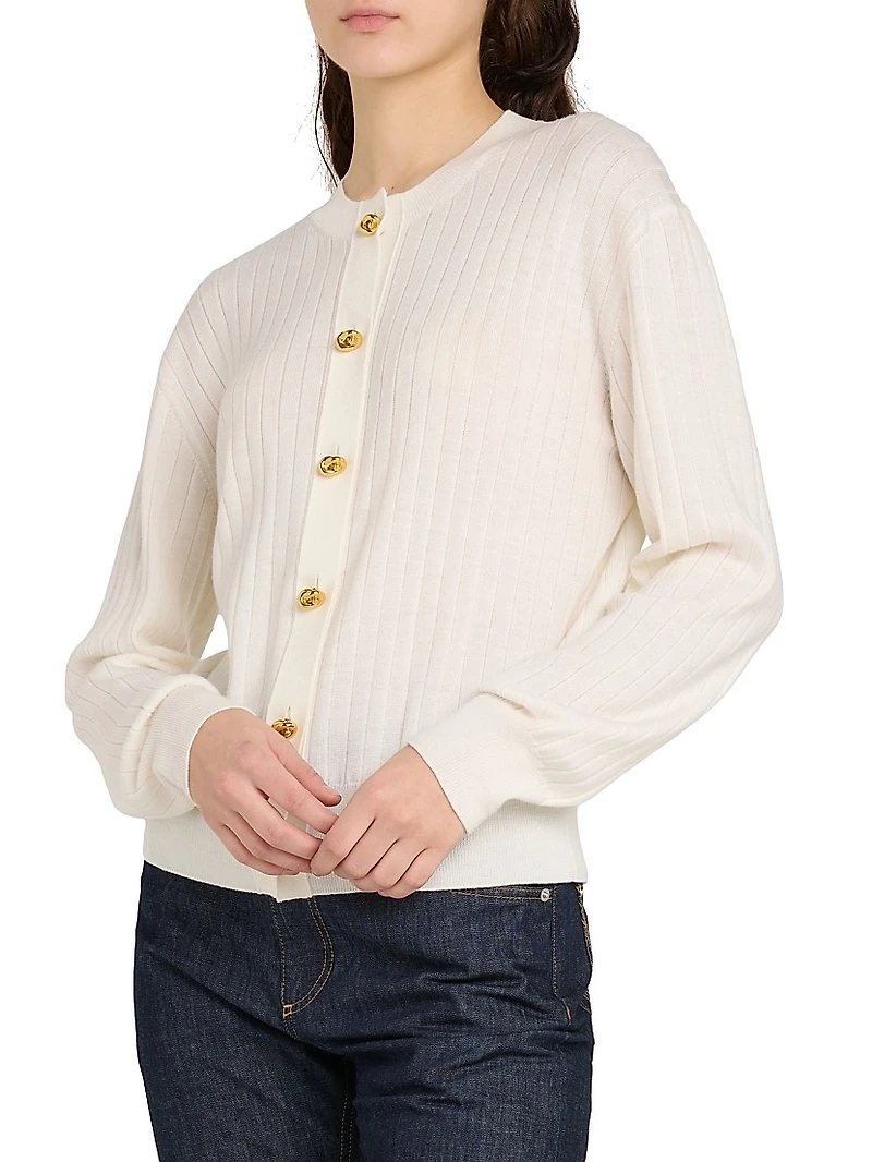 Rib-Knit Wool Cardigan