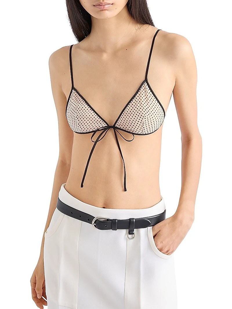 Polka-Dot Silk Chiffon Bra Top