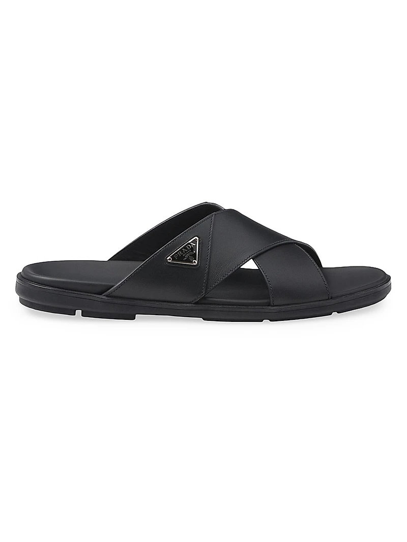 Leather Crisscross Slides