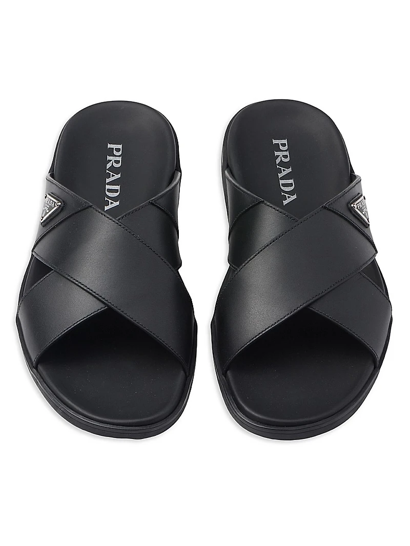 Leather Crisscross Slides