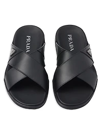 Leather Crisscross Slides