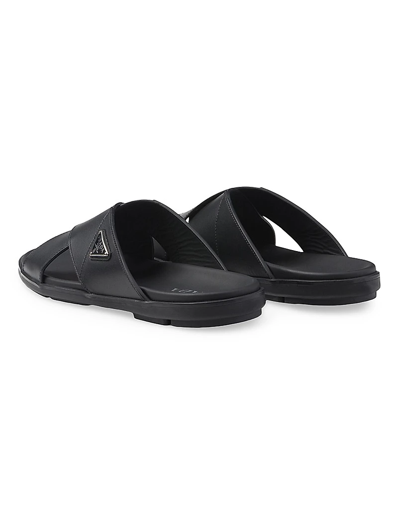 Leather Crisscross Slides
