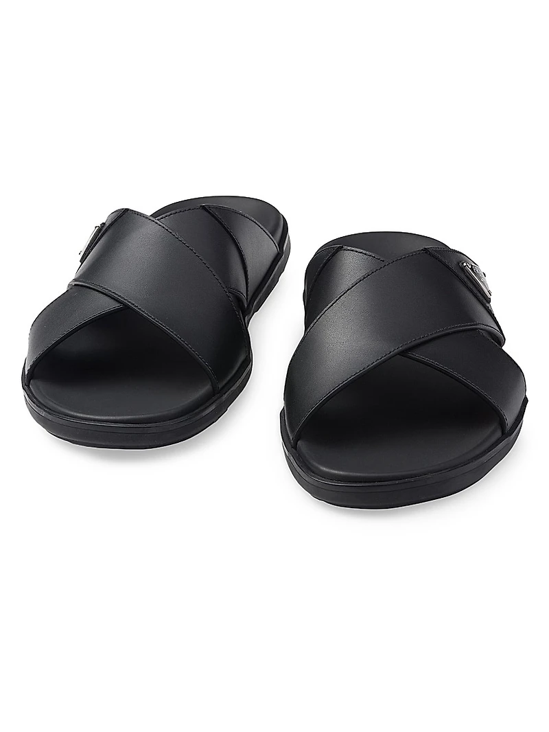 Leather Crisscross Slides