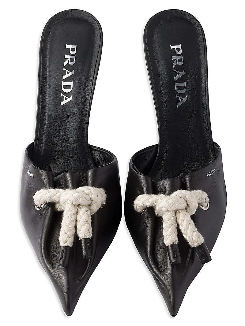 Nappa Leather 85MM Mules with Cord Detail