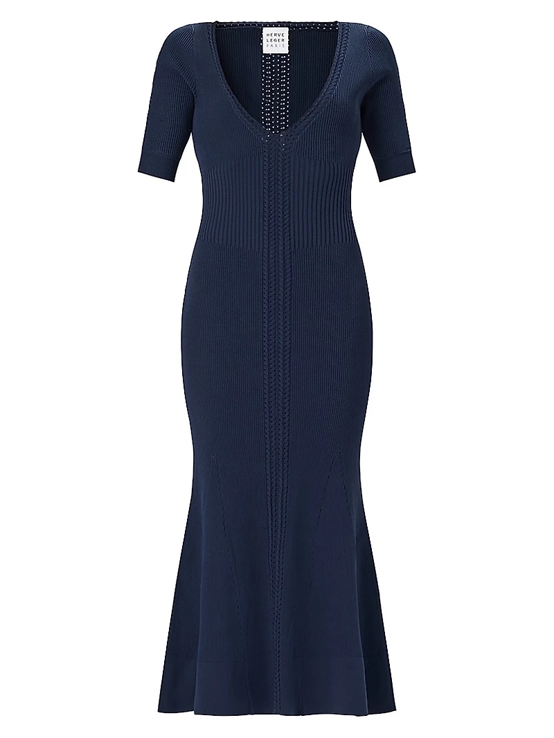 Aria Rib-Knit V-Neck Midi-Dress