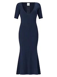 Aria Rib-Knit V-Neck Midi-Dress