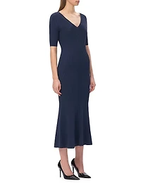 Aria Rib-Knit V-Neck Midi-Dress