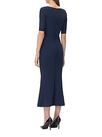 Aria Rib-Knit V-Neck Midi-Dress