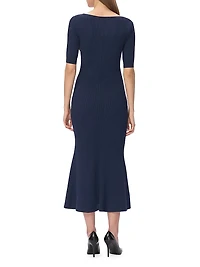 Aria Rib-Knit V-Neck Midi-Dress