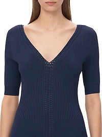 Aria Rib-Knit V-Neck Midi-Dress