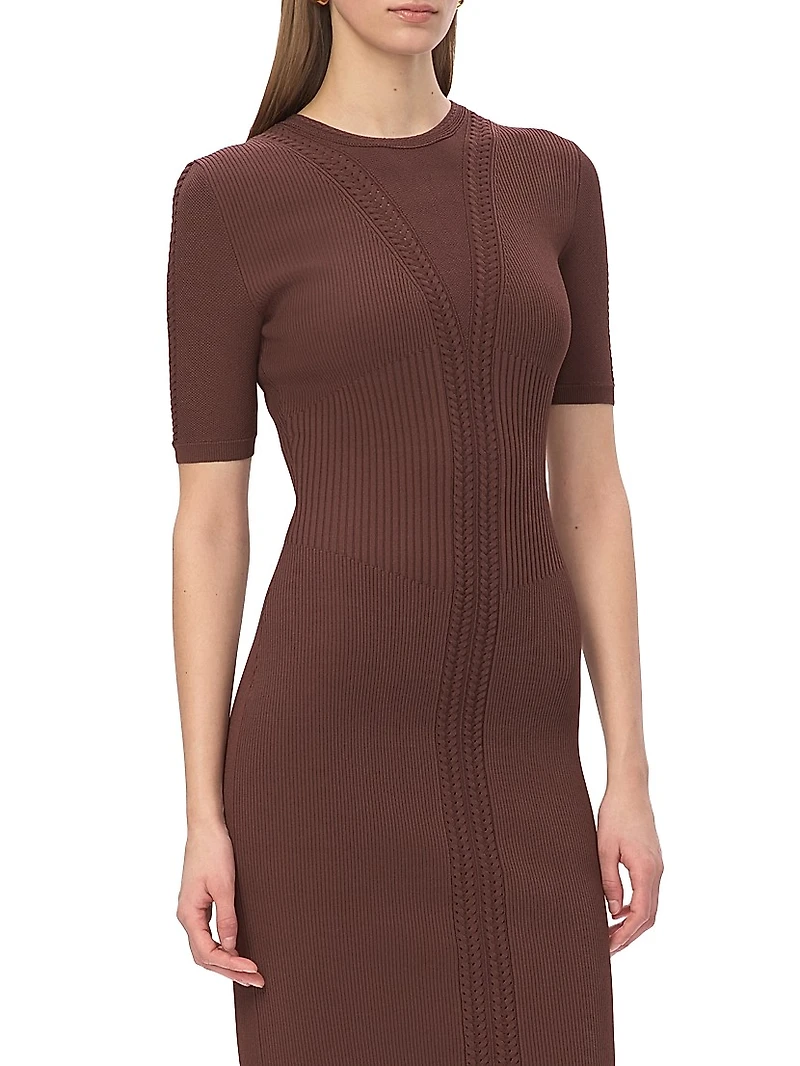 Alina Rib-Knit Crewneck Midi-Dress