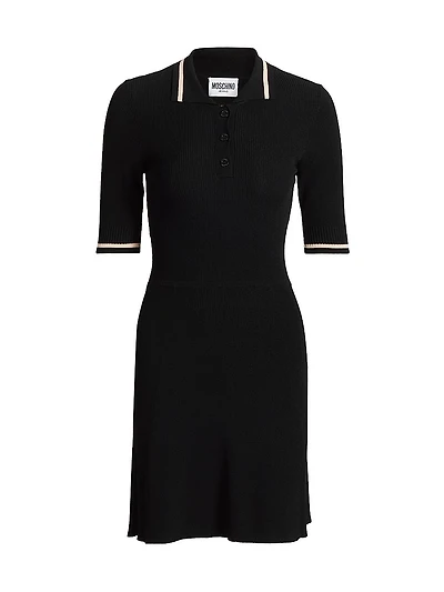 Rib-Knit Polo Minidress