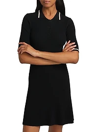 Rib-Knit Polo Minidress
