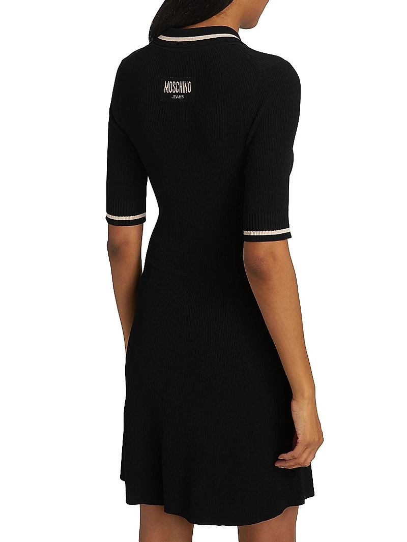 Rib-Knit Polo Minidress