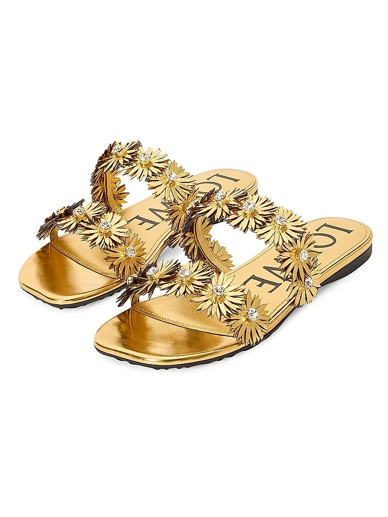 LOEWE x Paula's Ibiza Petal Flower Metallic Leather Flat Sandals