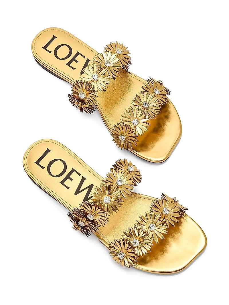 LOEWE x Paula's Ibiza Petal Flower Metallic Leather Flat Sandals