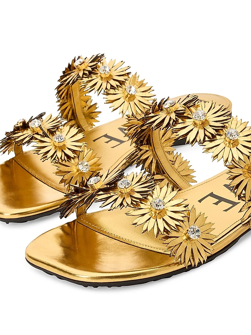 LOEWE x Paula's Ibiza Petal Flower Metallic Leather Flat Sandals