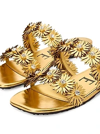 LOEWE x Paula's Ibiza Petal Flower Metallic Leather Flat Sandals