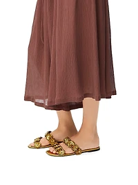 LOEWE x Paula's Ibiza Petal Flower Metallic Leather Flat Sandals