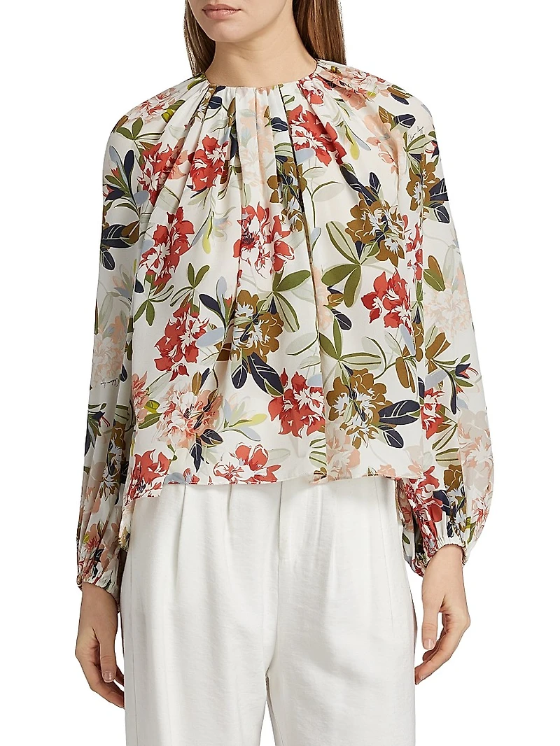 Lottie Floral Crêpe De Chine Pleated Blouse