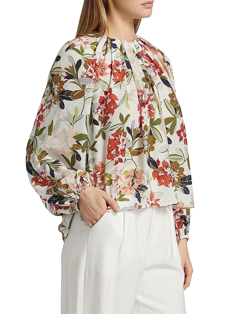 Lottie Floral Crêpe De Chine Pleated Blouse