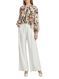 Lottie Floral Crêpe De Chine Pleated Blouse