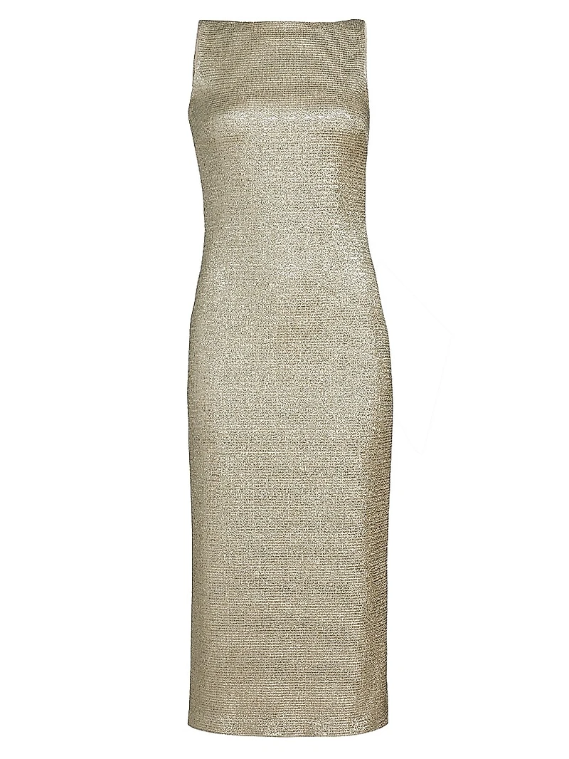 Blaire Metallic Tweed-Knit Midi-Dress