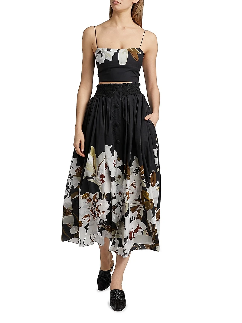 Lovisa Floral Cotton-Voile Midi-Skirt