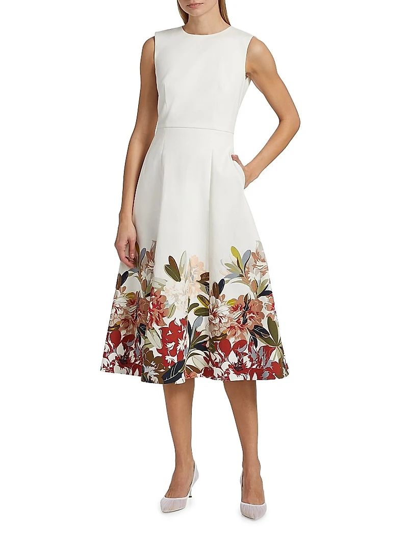 Eloise Floral Cotton-Twill Midi-Dress