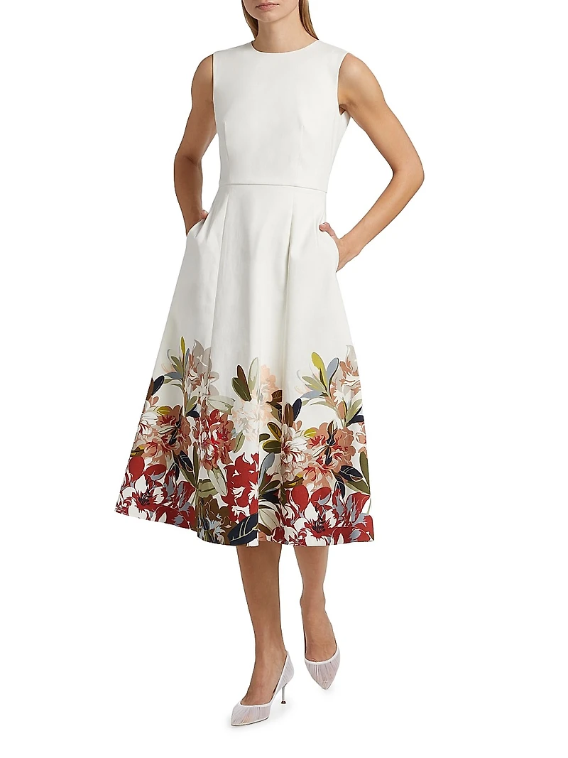 Eloise Floral Cotton-Twill Midi-Dress
