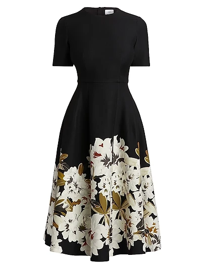 Evangeline Floral Wool-Silk Fit & Flare Midi-Dress