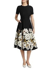 Evangeline Floral Wool-Silk Fit & Flare Midi-Dress