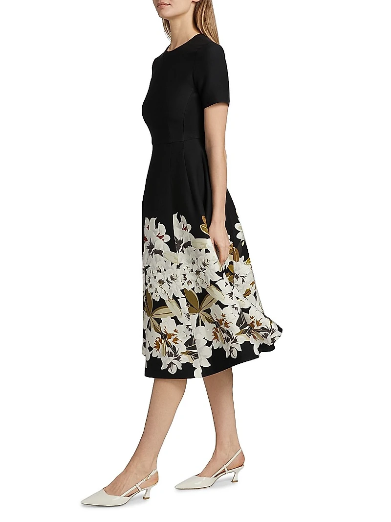 Evangeline Floral Wool-Silk Fit & Flare Midi-Dress