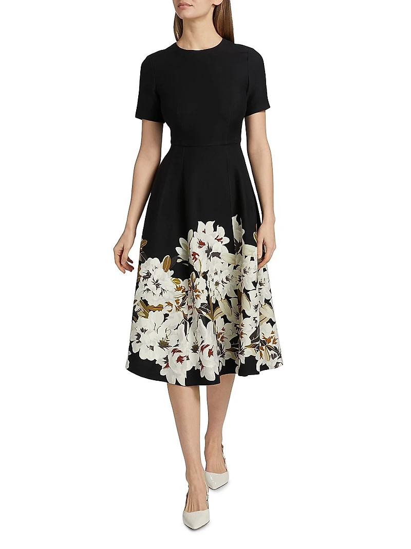 Evangeline Floral Wool-Silk Fit & Flare Midi-Dress
