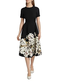Evangeline Floral Wool-Silk Fit & Flare Midi-Dress