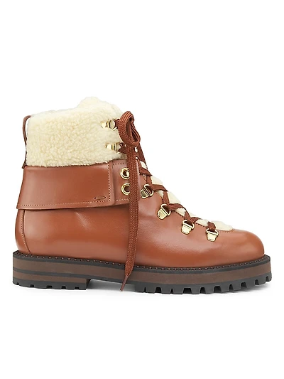 Heidi Faux Fur-Trimmed Leather Ankle Boots