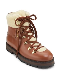 Heidi Faux Fur-Trimmed Leather Ankle Boots