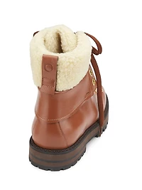 Heidi Faux Fur-Trimmed Leather Ankle Boots