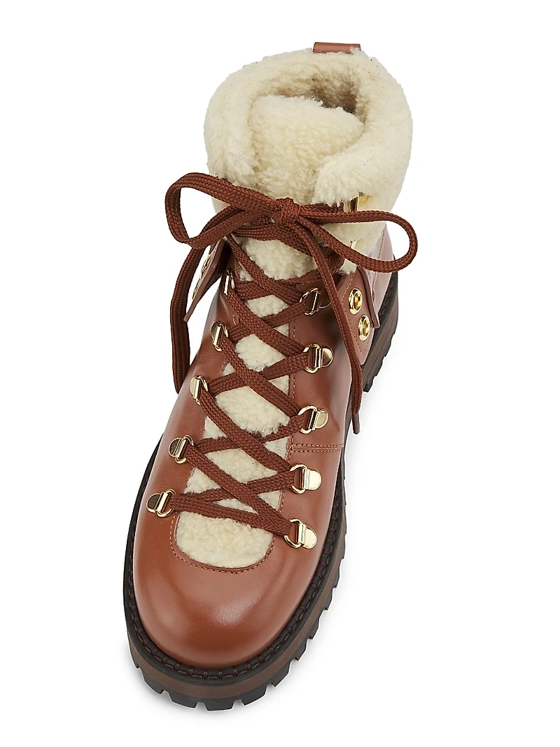 Heidi Faux Fur-Trimmed Leather Ankle Boots