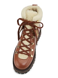 Heidi Faux Fur-Trimmed Leather Ankle Boots