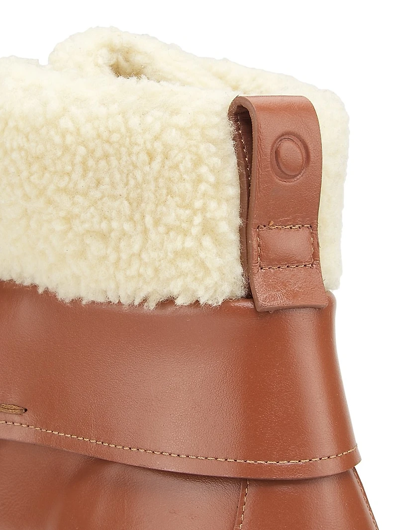 Heidi Faux Fur-Trimmed Leather Ankle Boots