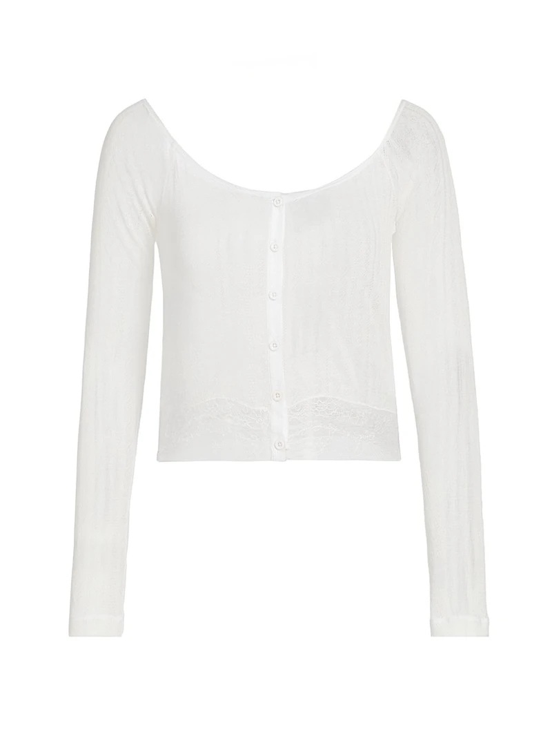 Pointelle-Knit Lace Crop Cardigan