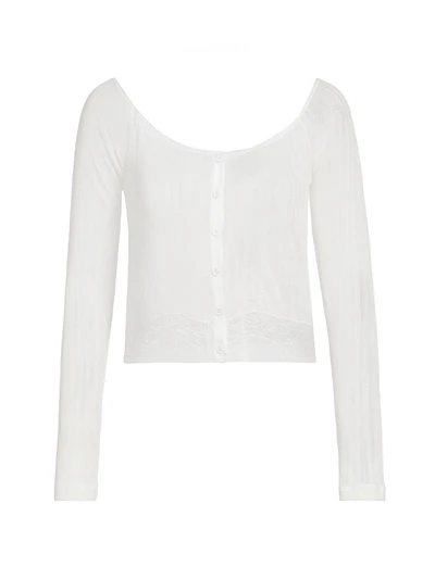 Pointelle-Knit Lace Crop Cardigan