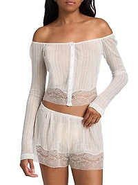 Pointelle-Knit Lace Crop Cardigan