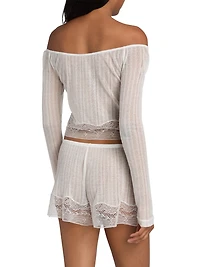 Pointelle-Knit Lace Crop Cardigan