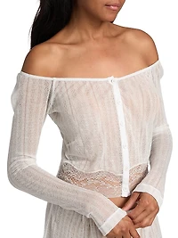 Pointelle-Knit Lace Crop Cardigan