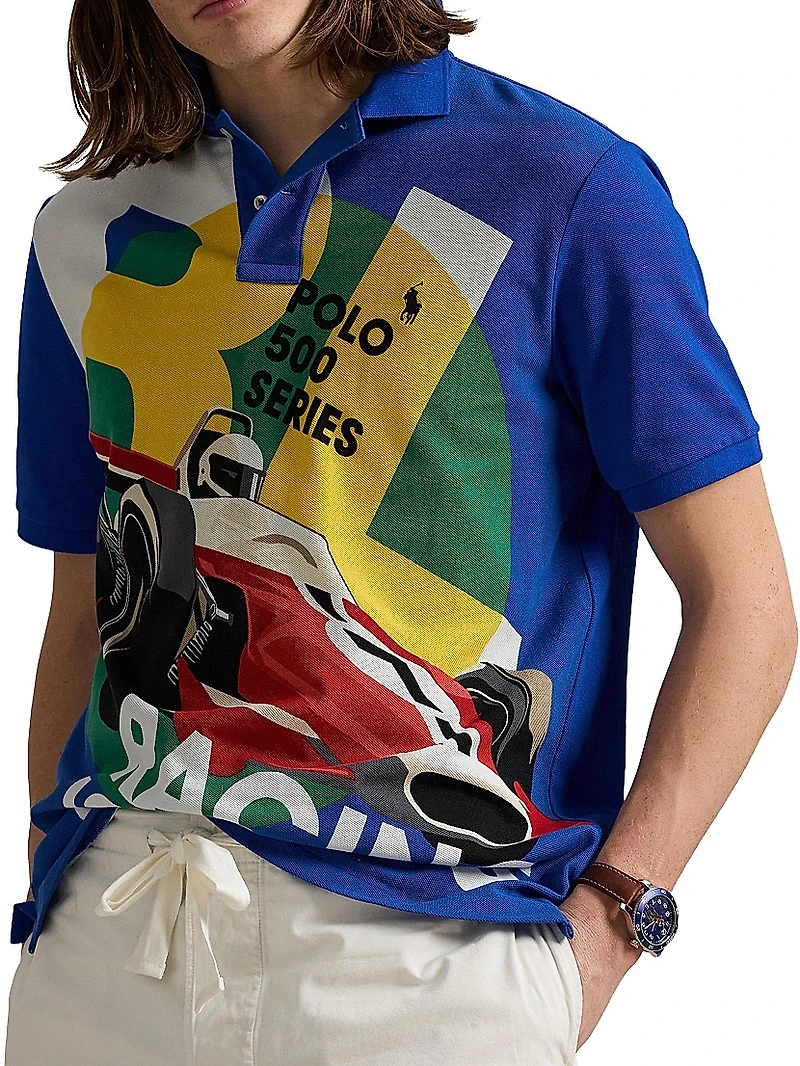 Classic-Fit Mesh Graphic Polo Shirt